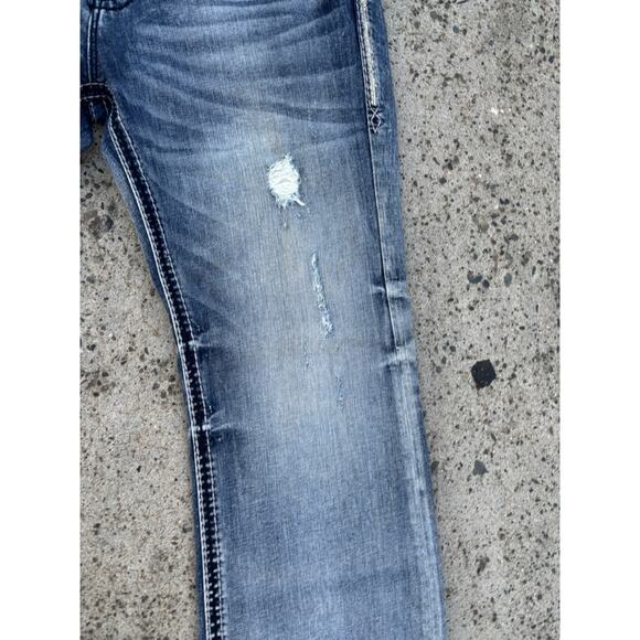 Rock Revival Distressed Blue Straight Jeans - Picture 9 of 16